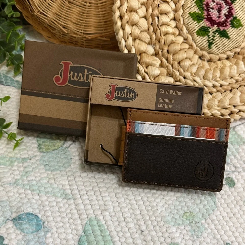 New Justin Card Wallet Serape Inlay Leather New In Box
